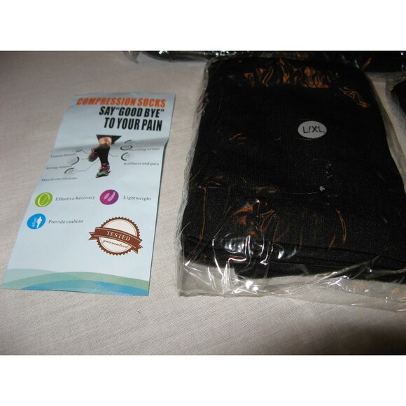 Mens Compression Socks Black Lot Of 5 Pairs Size L/XL NEW Open Toe - Picture 3 of 4